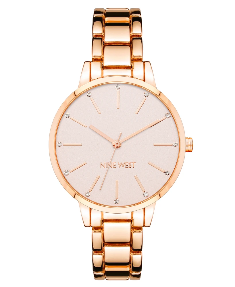 Nine West Women's Quartz Rose Gold-Tone Alloy Link Bracelet Watch, 36mm - Pink, Rose Gold