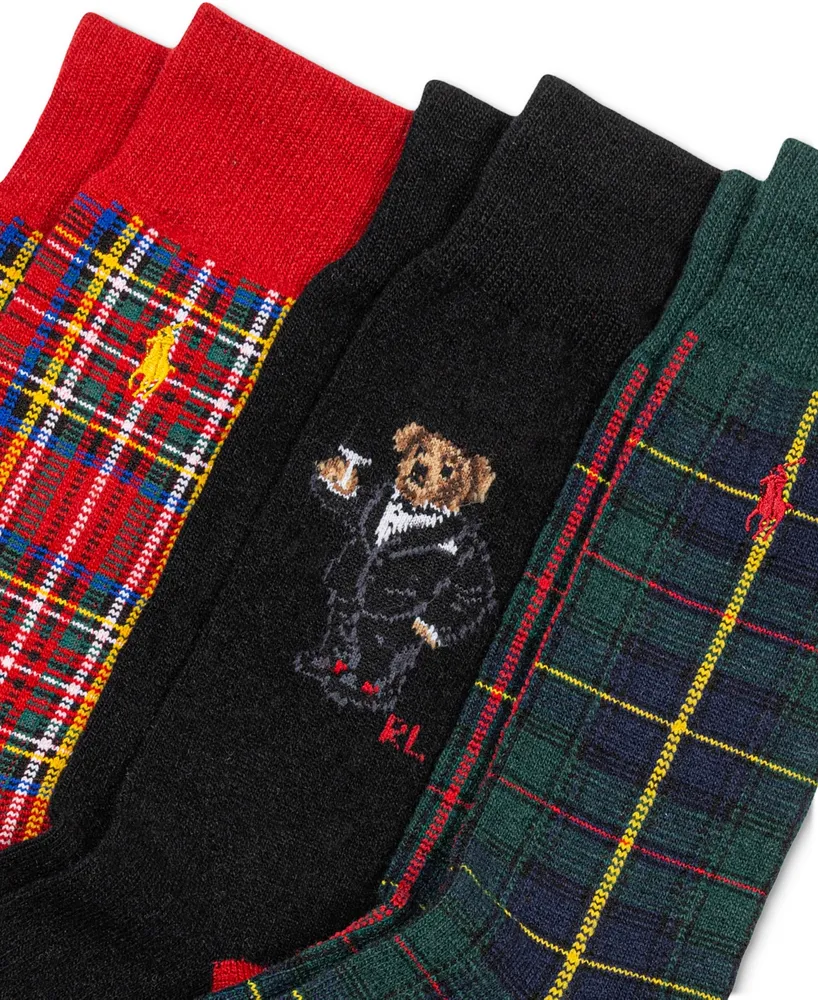 Polo Ralph Lauren Men's 3-Pk. Martini Bear Slack Crew Socks Giftbox Set