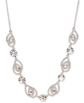 Givenchy Silver-Tone Crystal Pave Pear Frontal Necklace, 16" + 3" extender