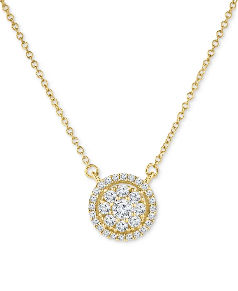 Diamond Halo Cluster 18" Pendant Necklace (1/3 ct. t.w.) in 14k Gold