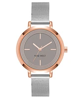 Nine West Women's Quartz Silver-Tone Stainless Steel Mesh Band Watch, 34mm - Taupe, Silver-Tone, Rose Gold