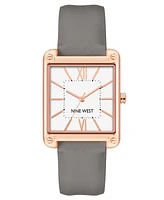 Nine West Women's Quartz Square Gray Faux Leather Band Watch, 29mm - Gray, Rose Gold