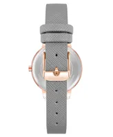 Nine West Woman's Quartz Gray Faux Leather Band and Floral Pattern Watch, 36mm - Gray, Rose Gold