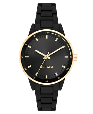 Nine West Women's Quartz Black Alloy Link Bracelet with Gold-Tone Alloy Watch, 35mm - Black, Gold