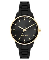 Nine West Women's Quartz Black Alloy Link Bracelet with Gold-Tone Alloy Watch, 35mm - Black, Gold