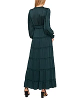 CeCe Women's Long Sleeve Plisse Ruffle Maxi Dress