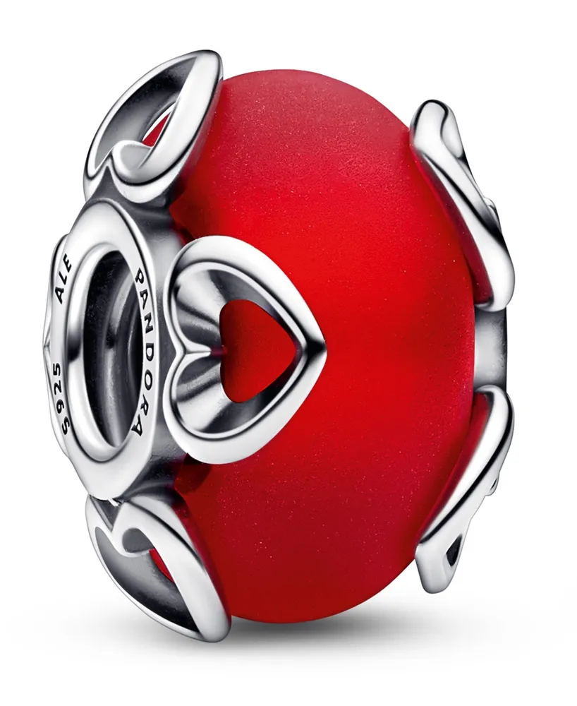 Pandora Sterling Silver Frosted Red Murano Glass Hearts Charm