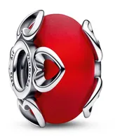 Pandora Sterling Silver Frosted Red Murano Glass Hearts Charm