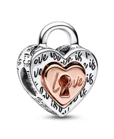 Pandora Sterling Silver Two-Tone Padlock Splitable Heart Charm - Silver, Rose