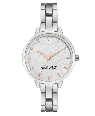 Nine West Women's Quartz Silver-Tone Alloy Link Bracelet Watch, 36mm - Silver-Tone, Rose Gold