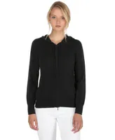 Jennie Liu Women's 100% Pure Cashmere Long Sleeve Zip Hoodie Cardigan Sweater