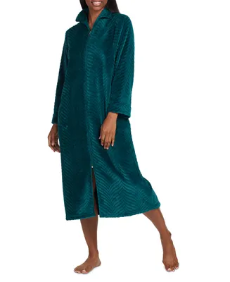 Miss Elaine Petite Solid Long-Sleeve Long Zip Robe