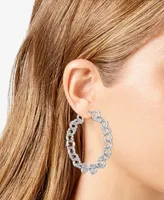 Guess Silver-Tone Medium Alternating G Link Hoop Earrings, 1.87"