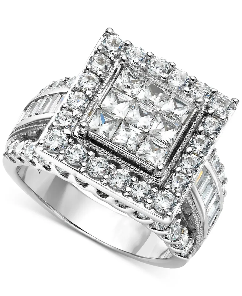 Diamond Princess Halo Cluster Engagement Ring (3 ct. t.w.) in 14k White Gold