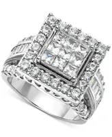 Diamond Princess Halo Cluster Engagement Ring (3 ct. t.w.) in 14k White Gold