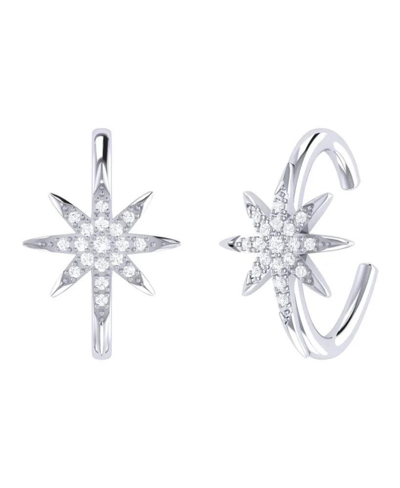 LuvMyJewelry North Star Design Sterling Silver Diamond Women Ear Cuff