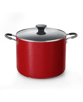 Cook N Home Professional 10.5-qt Nonstick Deep Cooking Pot Stockpot with Glass Lid, Marble Red