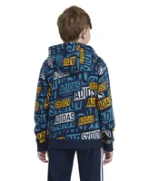 adidas Big Boys Long Sleeve Brand Sticker Printed Fleece Hoodie