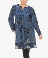 White Mark Plus Size Paisley Flower Embroidered Sweater Dress