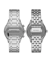Fossil His and Her Fenmore Multifunction Silver-Tone Stainless Steel Watch Gift Set, 44mm 36mm