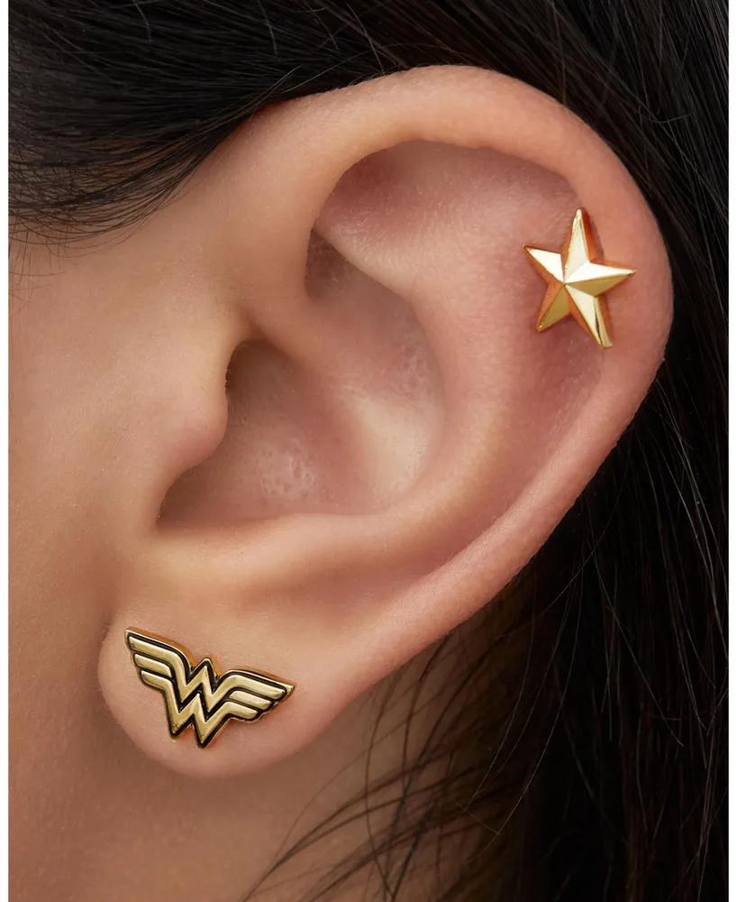 Dc Comics Wonder Woman Gold Plated Stud Earrings Set - 3 Pairs