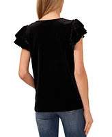 CeCe Women's Velvet Flutter Sleeve Top