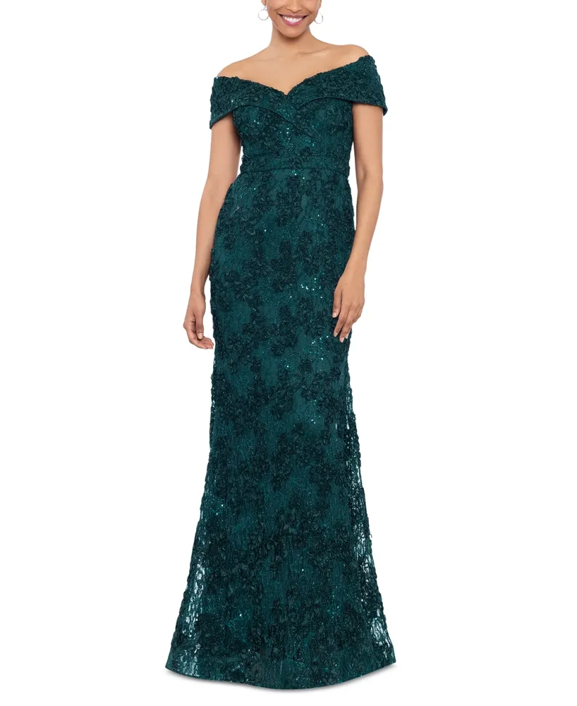 Xscape Off-The-Shoulder Lace Gown