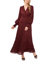 CeCe Women's Long Sleeve Plisse Ruffle Maxi Dress