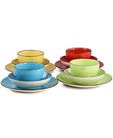 Elama Mason 12 Piece Double Bowl Stoneware Dinnerware Set, Service for 4