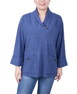 Ny Collection Women's Long Sleeve Shawl Collar Top with Pockets