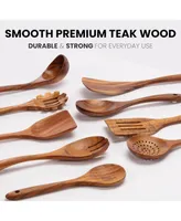 9-Piece Natural Teak Wooden Utensils for Cooking