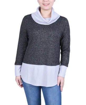 Ny Collection Women's Long Sleeve Cowl Neck Colorblocked Top