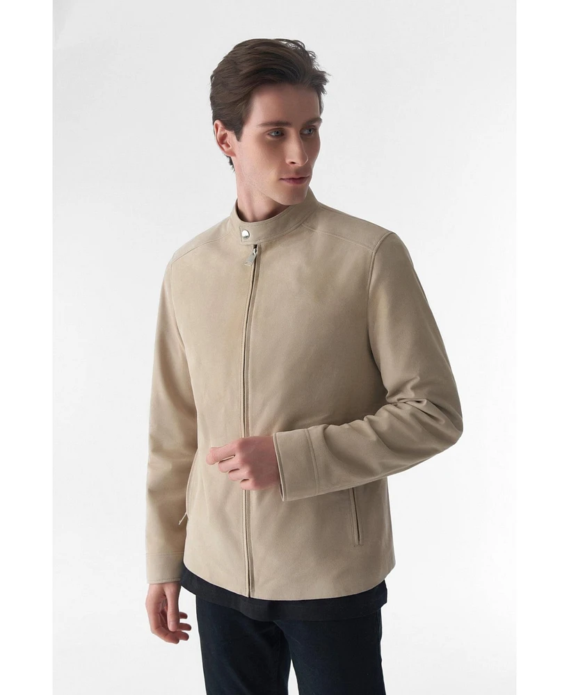 Men's Genuine Leather Casual Jacket, Beige