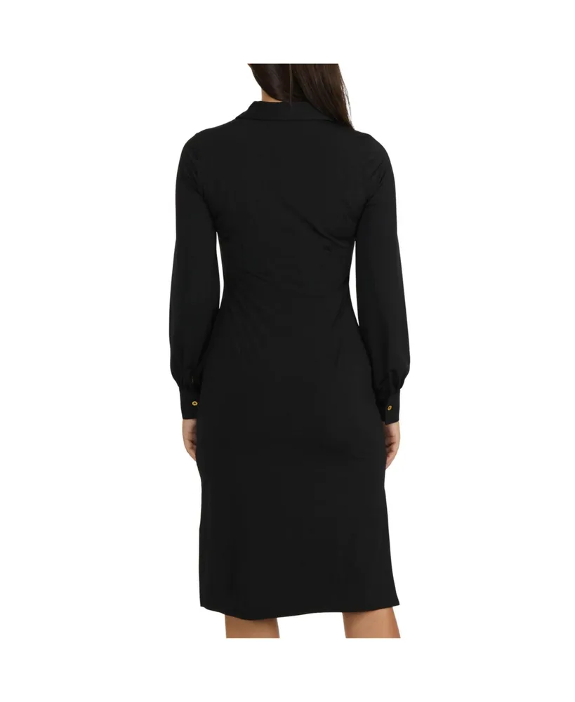Ellen Tracy Women's Button Front Dress with Ruched Detail