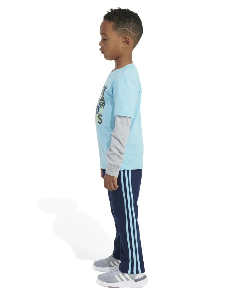 adidas Little Boys Layered Cotton T-shirt and Fleece Pants Set, 2 Piece