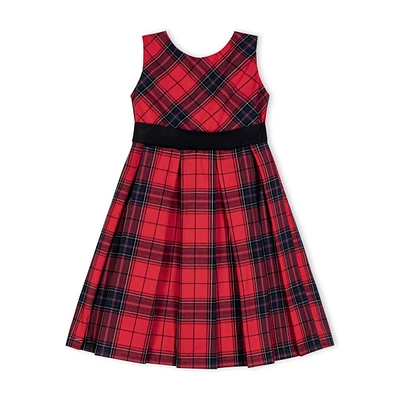 Hope & Henry Girls' Sleeveless Pleated Party Dress with Waist Sash, Kids