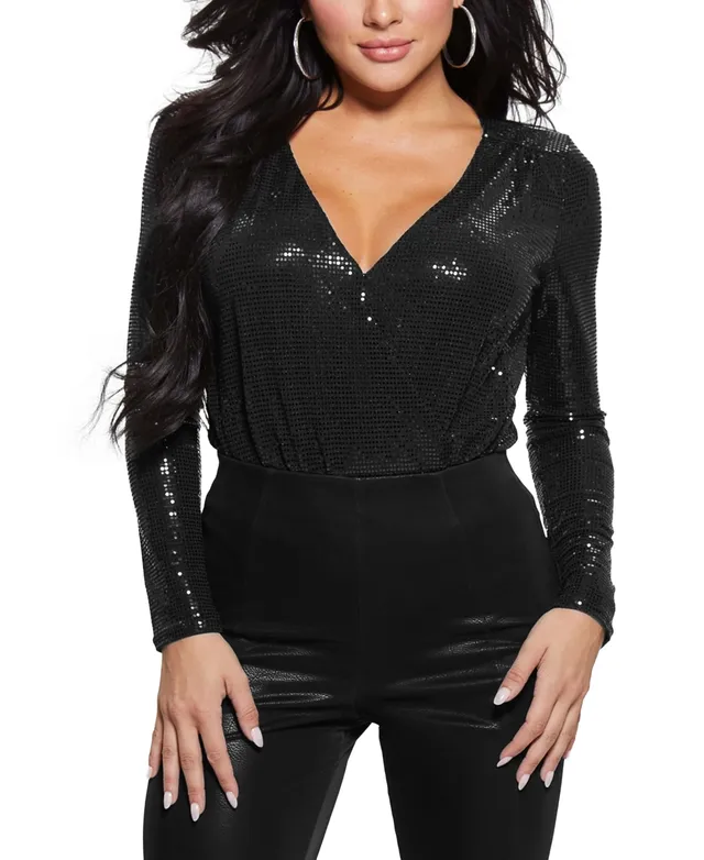 GUESS Women's Brianne Long-Sleeve Ruched Mesh Bodysuit - Macy's