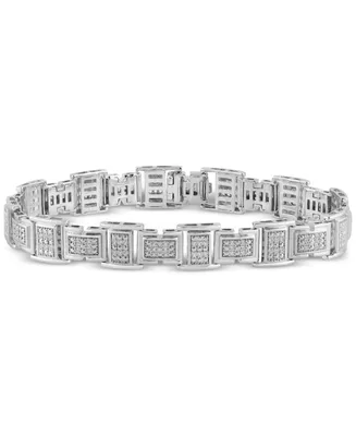 Men's Diamond Cluster Link Bracelet (1 ct. t.w.) in Sterling Silver