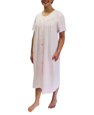 Miss Elaine Women's Floral-Trim Short-Sleeve Short Robe