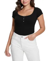 Guess Women'S Karlee Jewel-Button Ribbed Henley Top