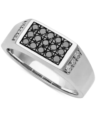 Men's Black & White Diamond Cluster Ring (1/2 ct. t.w.) in Sterling Silver