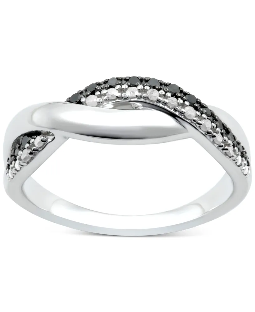 Black Diamond (1/10 ct. t.w.) & White (1/0 Twist Ring Sterling Silver