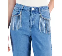 Dollhouse Juniors' Rhinestone Straight-Leg Ankle Jeans