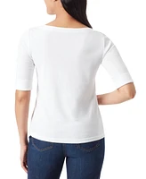 Gloria Vanderbilt Women's Alanis Boat Neck Elbow-Sleeve T-Shirt