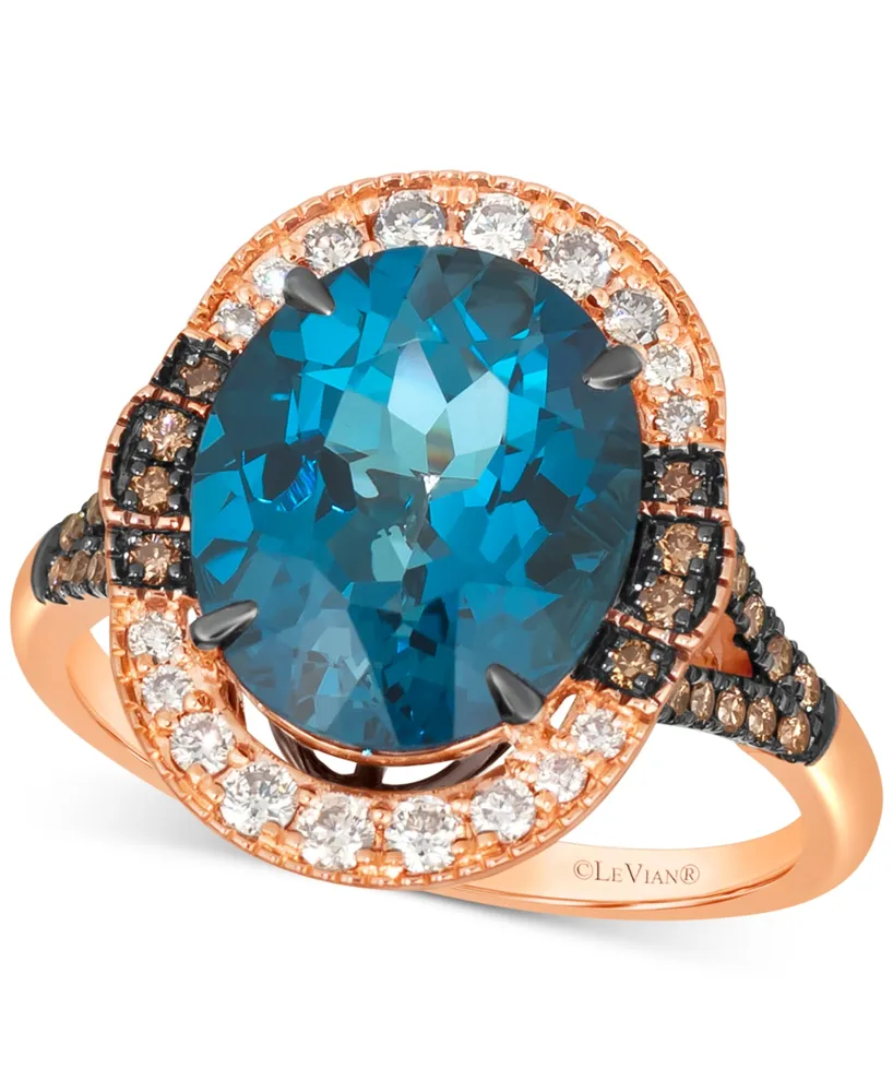 Le Vian Deep Sea Blue Topaz (5 ct. t.w.) & Diamond (1/2 ct. t.w.) Halo Ring in 14k Rose Gold