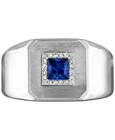 Men's Lab Created Sapphire (1/2 ct. t.w.) & Diamond (1/10 ct. t.w.) Ring in Sterling Silver