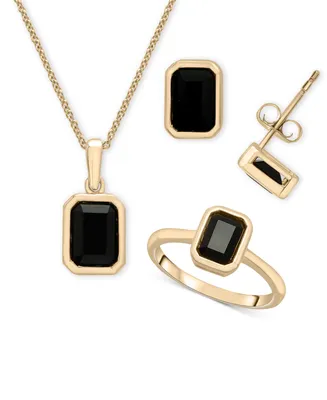 3-Pc. Set Onyx Octagon Pendant Necklace, Ring & Stud Earrings in 14k Gold-Plated Sterling Silver