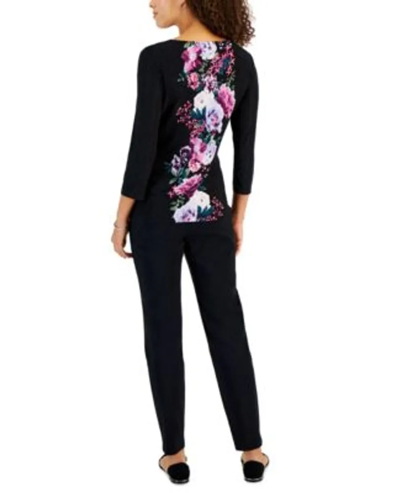 Jm Collection Womens Jacquard Floral Top Woven Pull On Pants Created For Macys