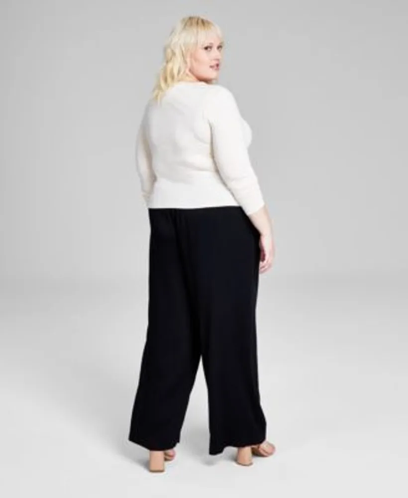 Now This Trendy Plus Size Button Shoulder Long Sleeve Top Easy Trousers
