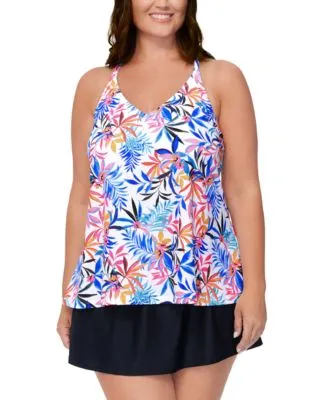 Island Escape Plus Size Tropical Print Tankini Top Swim Skirt Created For Macys
